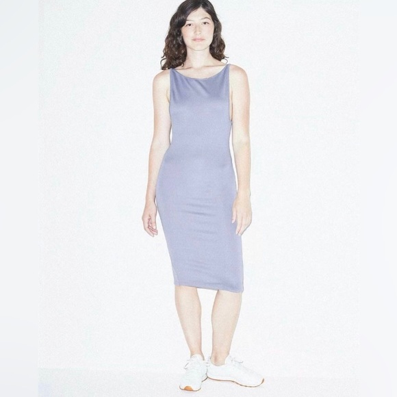American Apparel Ponte Deep Cut Dress Medium Silver Blue Bullet - Picture 1 of 2